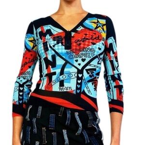 Noun | Women’s Y2K Sheer Las Vegas Wedding Chapel Print Long Sleeve Top Size M
